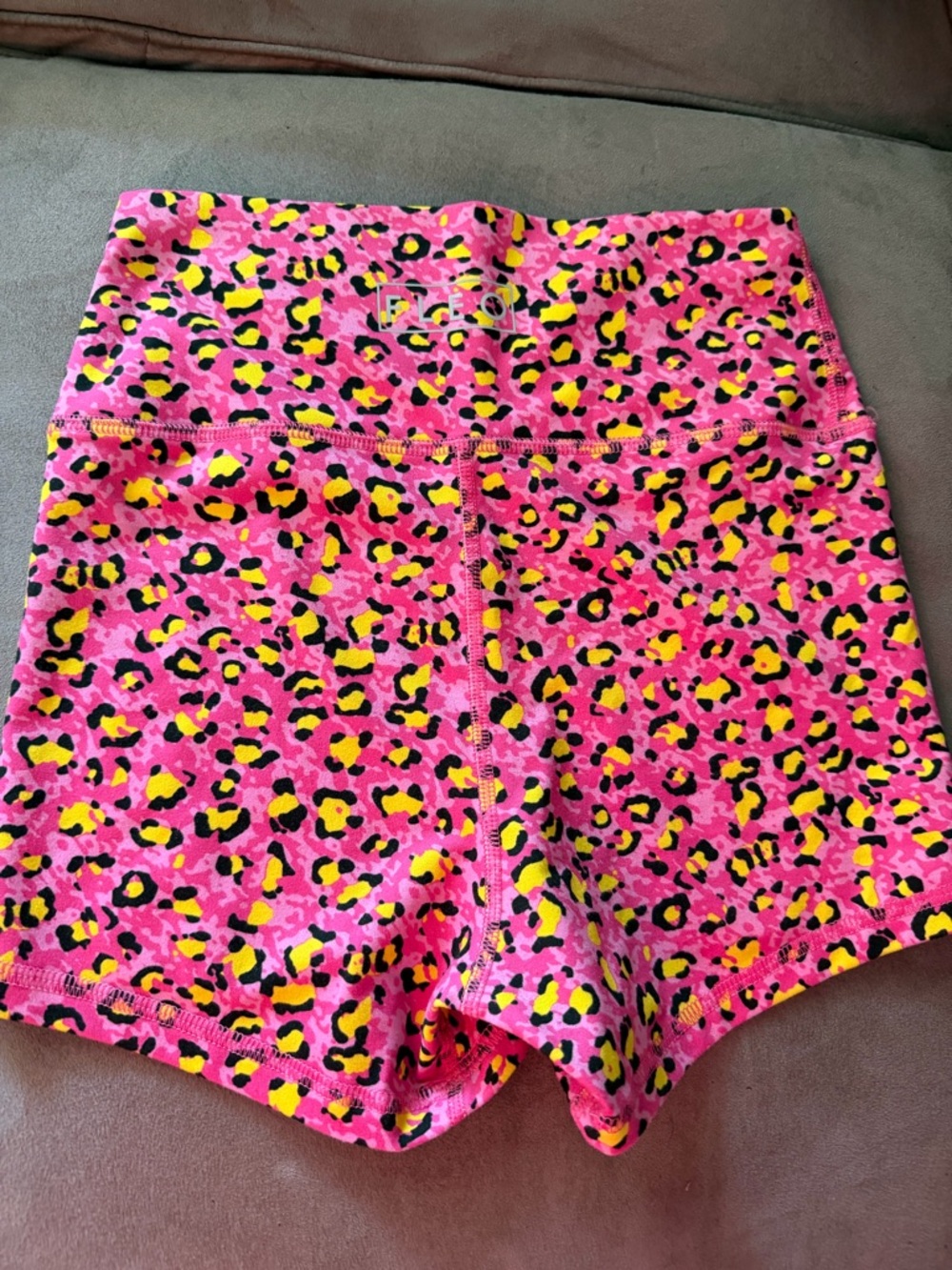 Fleo Pink & Yellow Leopard Athletic Shorts - Picture 2 of 3